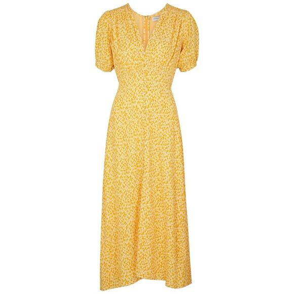 Faithfull The Brand Midi Dress Floral Yellow Ari M - Picture 1 of 14